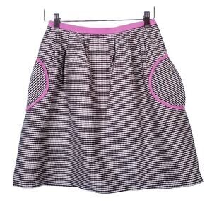 Anthropologie Julie Haus Pink Cream Chocolate Brown Check 100% Silk Skirt Size 4